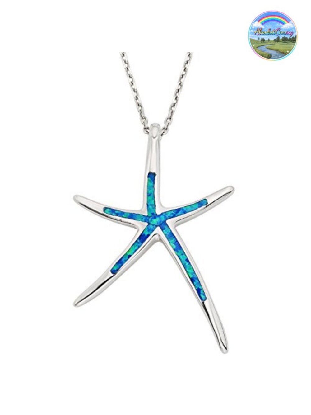 925 Sterling Silver Opal Starfish Pendant Necklace 18 Inch